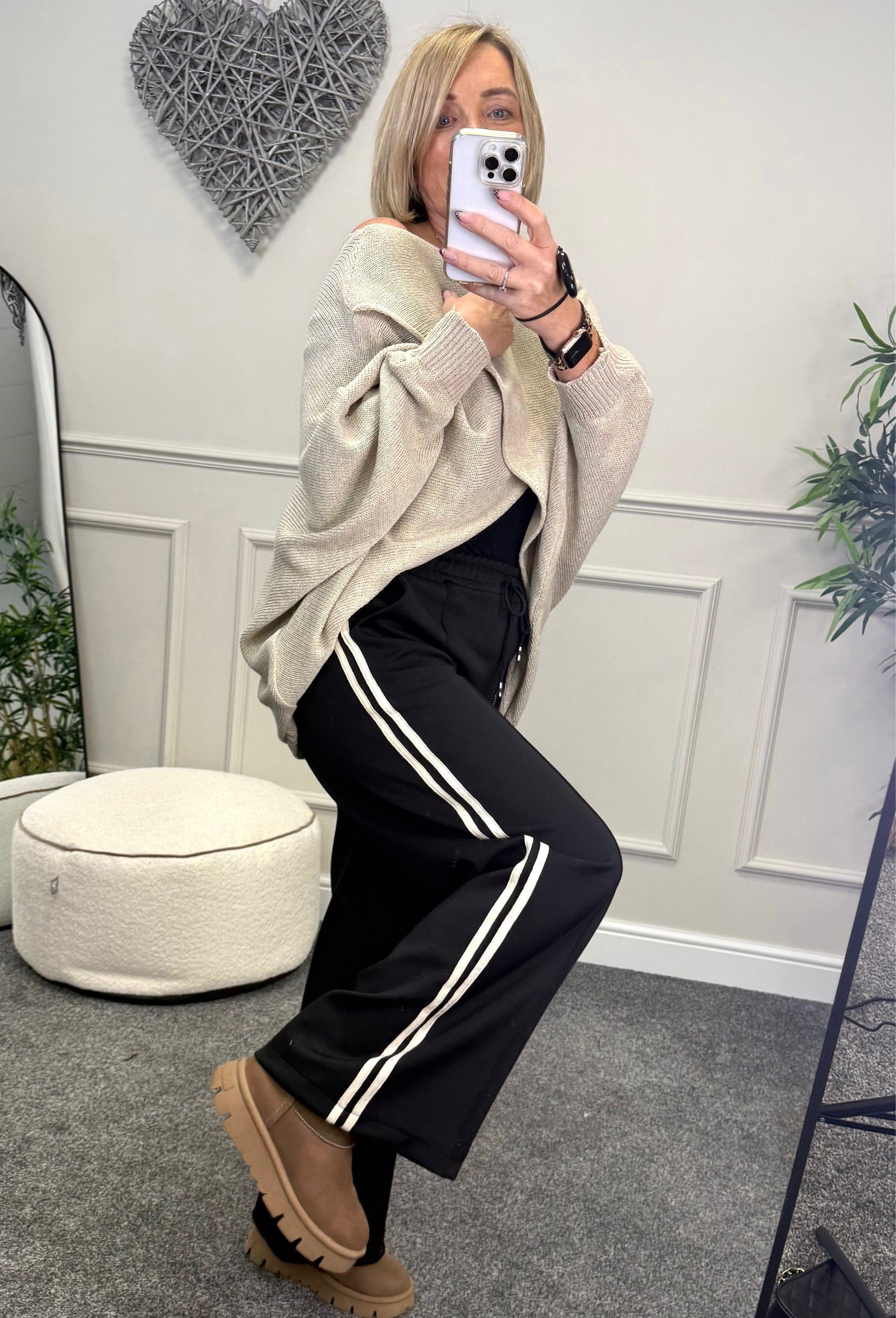 Alexandria Stripe Straight Leg Trousers 8-18 Black - Susie's Boutique