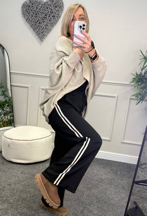 Alexandria Stripe Straight Leg Trousers 8-18 Black - Susie's Boutique