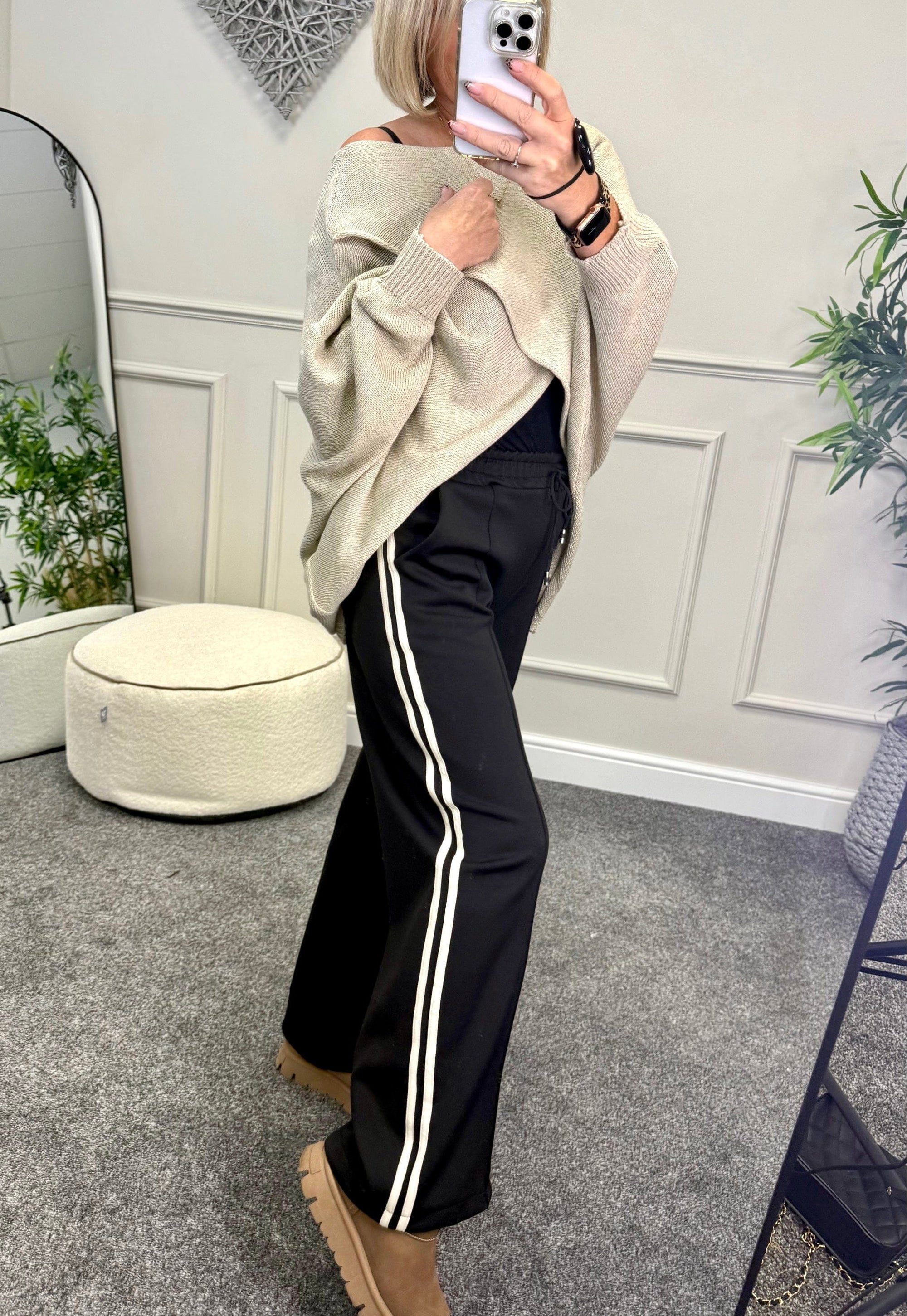 Alexandria Stripe Straight Leg Trousers 8-18 Black - Susie's Boutique