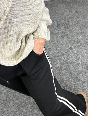 Alexandria Stripe Straight Leg Trousers 8-18 Black - Susie's Boutique