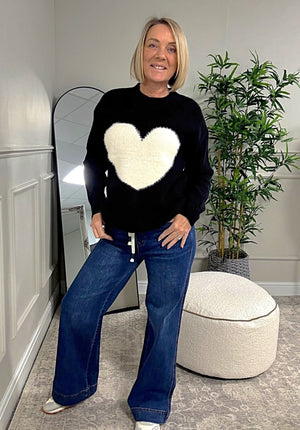 Valeria Fluffy Heart Jumper 8 - 18 Black - Susie's Boutique - | Women's Fashion Online