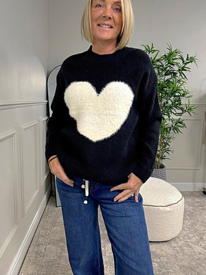 Valeria Fluffy Heart Jumper 8 - 18 Black - Susie's Boutique - | Women's Fashion Online