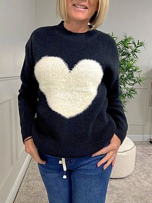 Valeria Fluffy Heart Jumper 8 - 18 Black - Susie's Boutique - | Women's Fashion Online