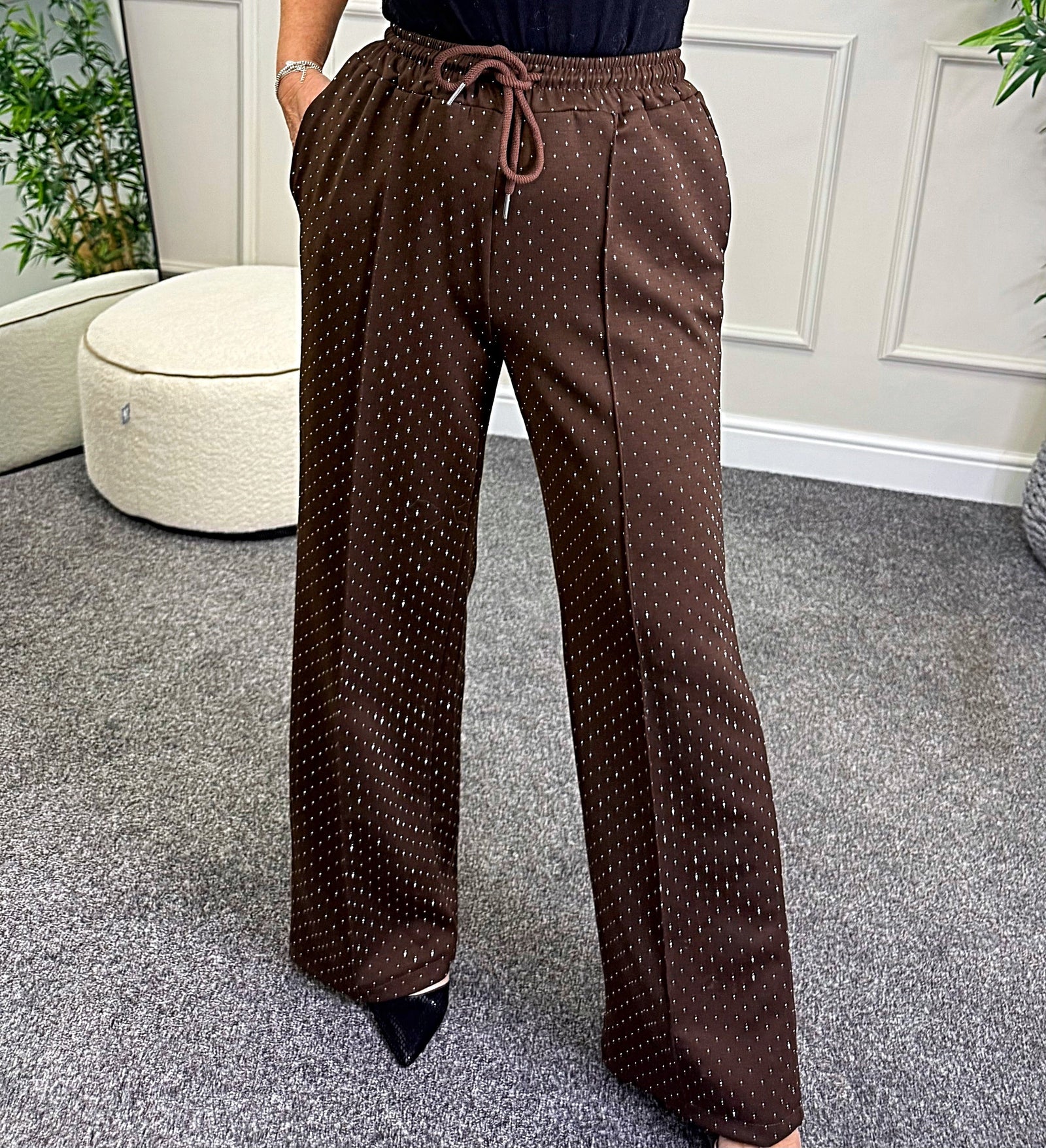 Alexandria Sparkle  Wide-Leg Trousers Chocolate - Susie's Boutique