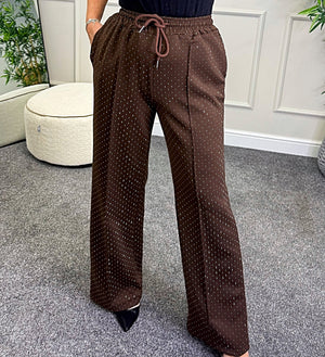 Alexandria Sparkle  Wide-Leg Trousers Chocolate - Susie's Boutique