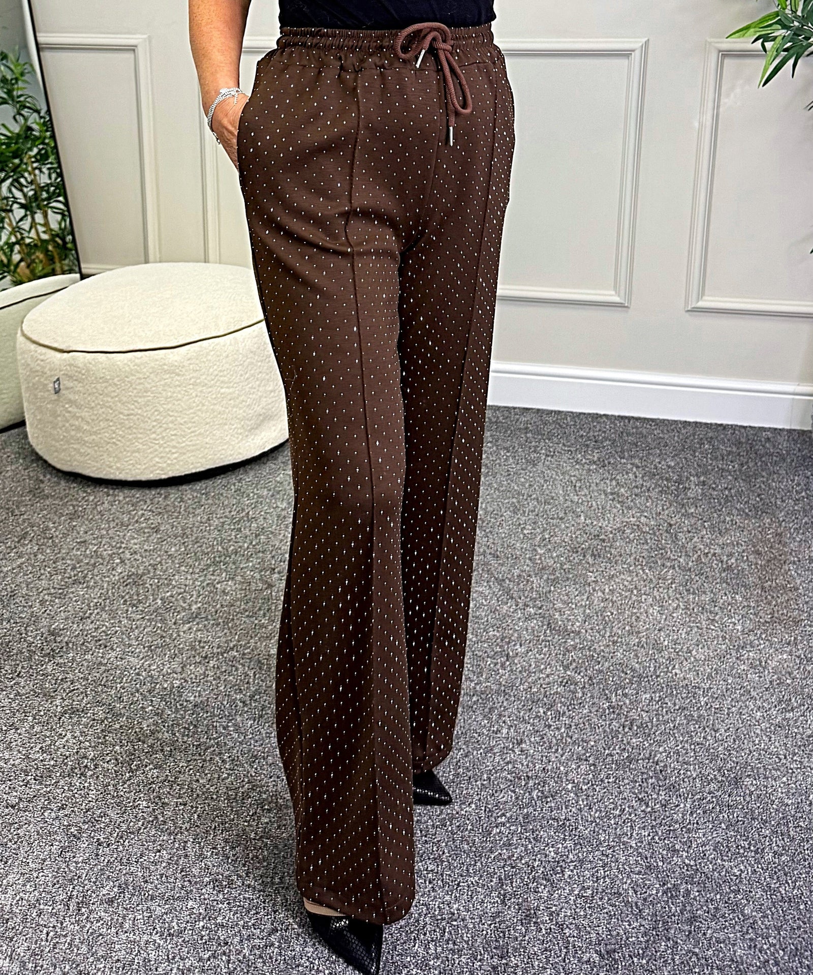 Alexandria Sparkle  Wide-Leg Trousers Chocolate - Susie's Boutique