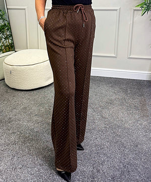 Alexandria Sparkle  Wide-Leg Trousers Chocolate - Susie's Boutique