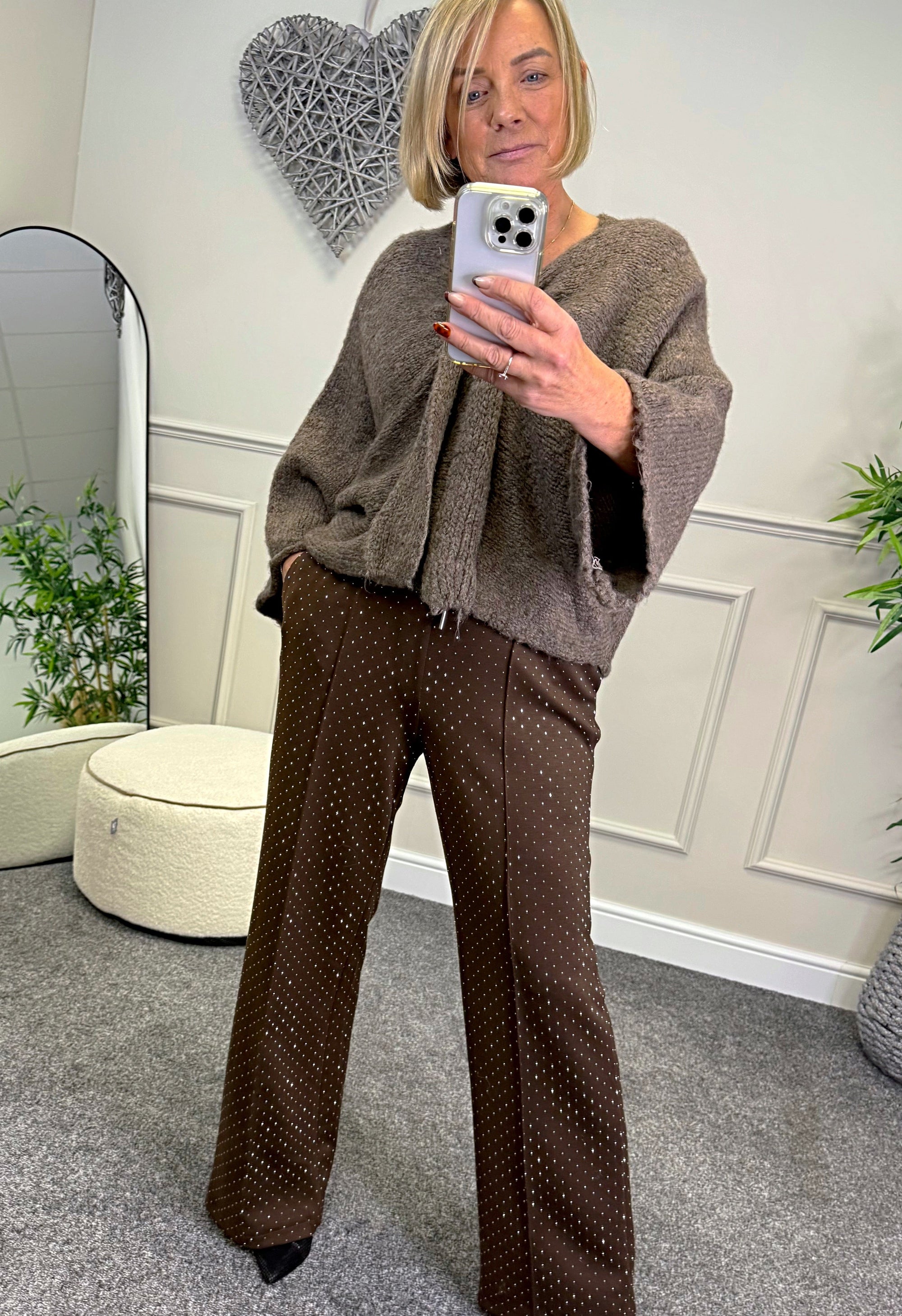 Alexandria Sparkle  Wide-Leg Trousers Chocolate - Susie's Boutique
