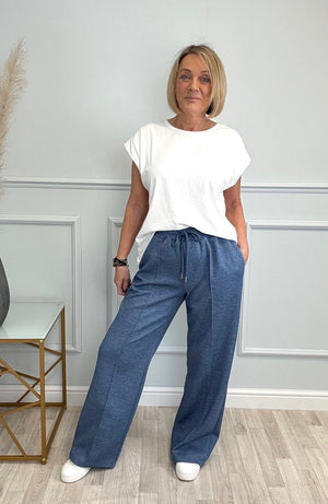 Alexandria Wide Straight Leg Trousers 8 - 18 Denim Blue - Susie's Boutique - | Women's Fashion Online
