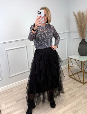 Carissa Leopard Mesh Top 8 - 18 Grey - Susie's Boutique - | Women's Fashion Online