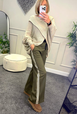 Alexandria Stripe Straight Leg Trousers 8-18 Khaki - Susie's Boutique