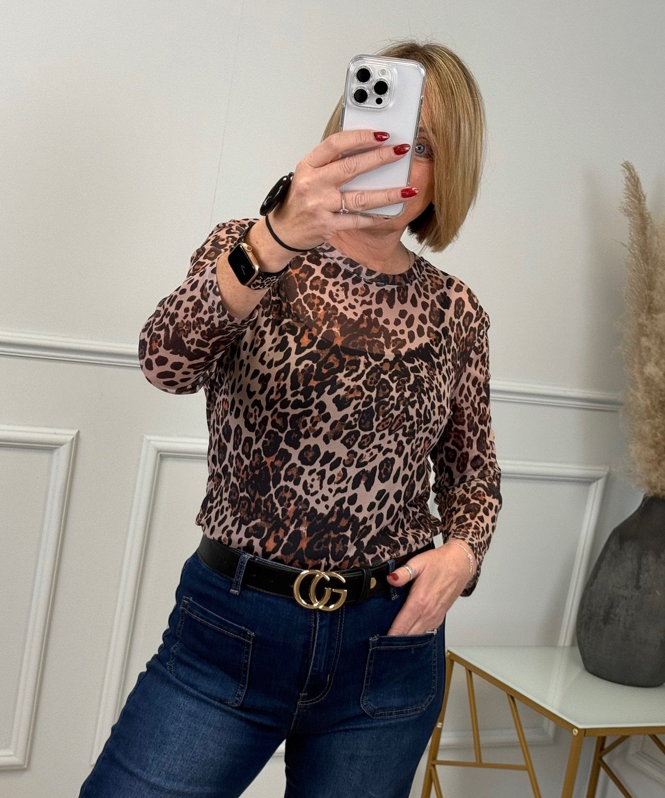 Carissa Leopard Mesh Top 8 - 18 Natural - Susie's Boutique - | Women's Fashion Online