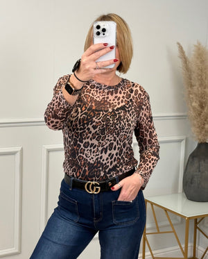 Carissa Leopard Mesh Top 8 - 18 Natural - Susie's Boutique - | Women's Fashion Online