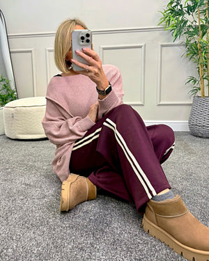 Alexandria Stripe Straight Leg Trousers 8-18 Plum - Susie's Boutique