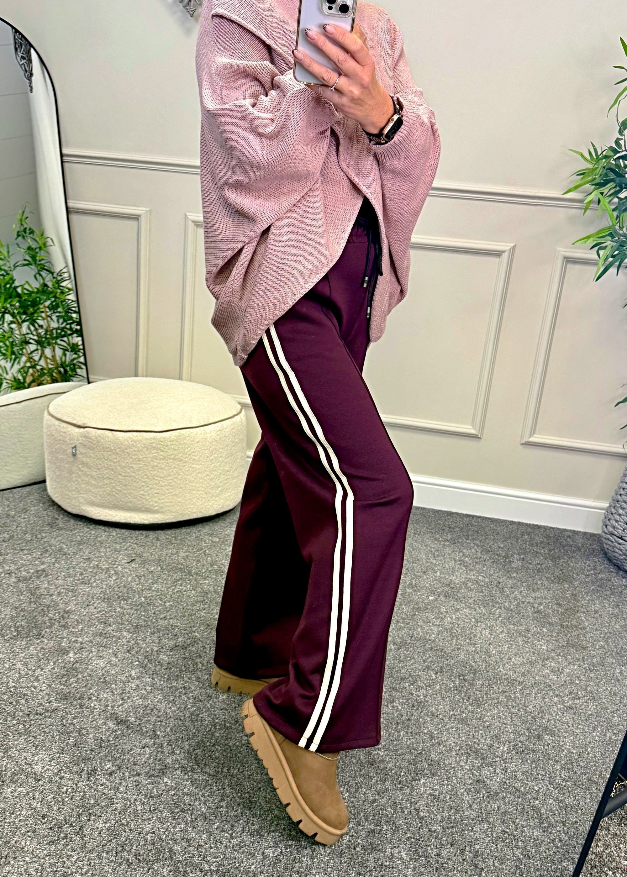 Alexandria Stripe Straight Leg Trousers 8-18 Plum - Susie's Boutique