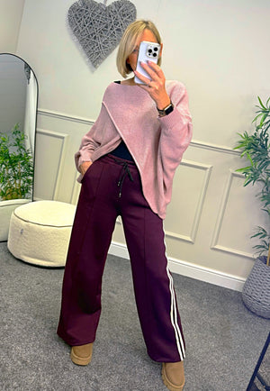 Alexandria Stripe Straight Leg Trousers 8-18 Plum - Susie's Boutique
