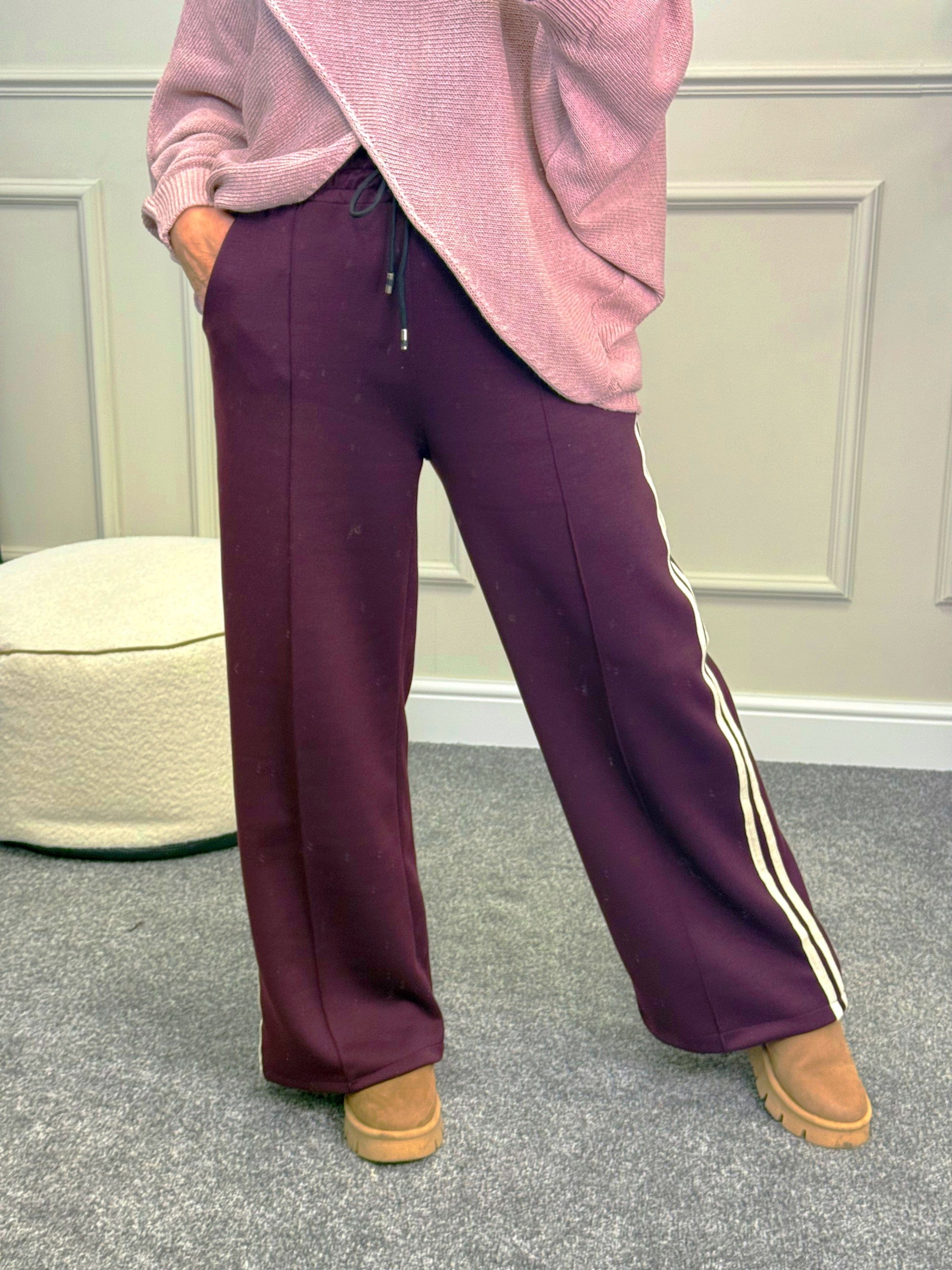 Alexandria Stripe Straight Leg Trousers 8-18 Plum - Susie's Boutique