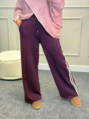 Alexandria Stripe Straight Leg Trousers 8-18 Plum - Susie's Boutique