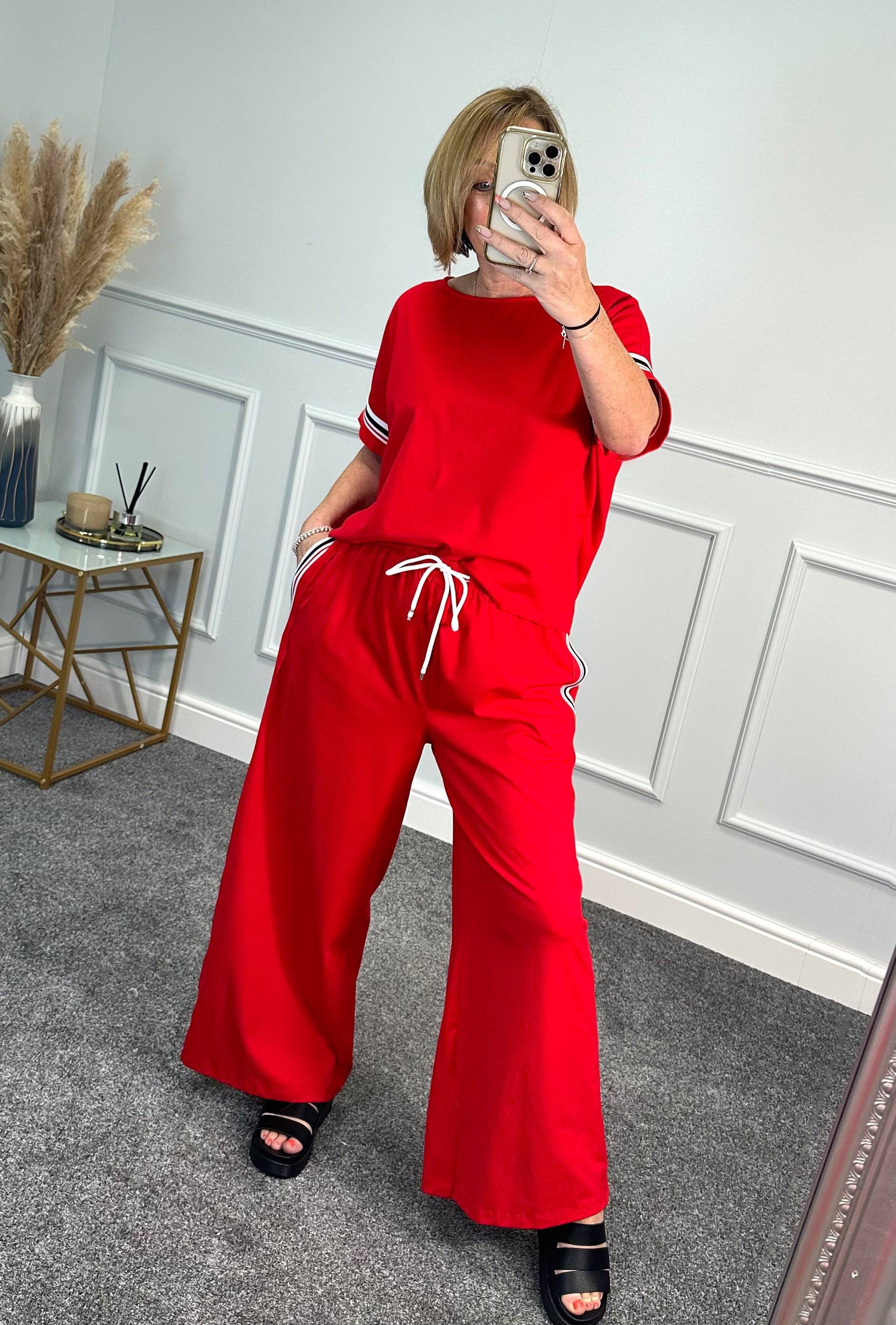 Skyler Stripe Co-Ord Lounge Suit 8-18 Red NO RETURNS ON SALE ITEMS