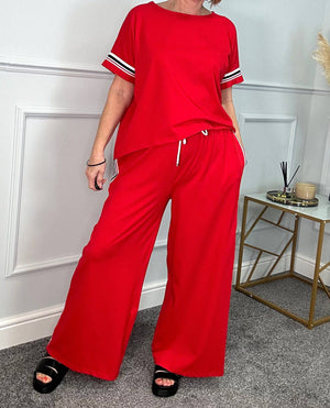 Skyler Stripe Co-Ord Lounge Suit 8-18 Red NO RETURNS ON SALE ITEMS - Susie's Boutique