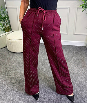 Alexandria Sparkle Wide-Leg Trousers Wine - Susie's Boutique
