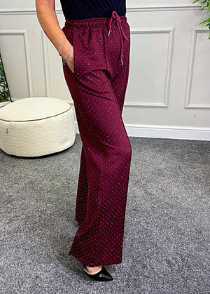 Alexandria Sparkle Wide-Leg Trousers Wine - Susie's Boutique