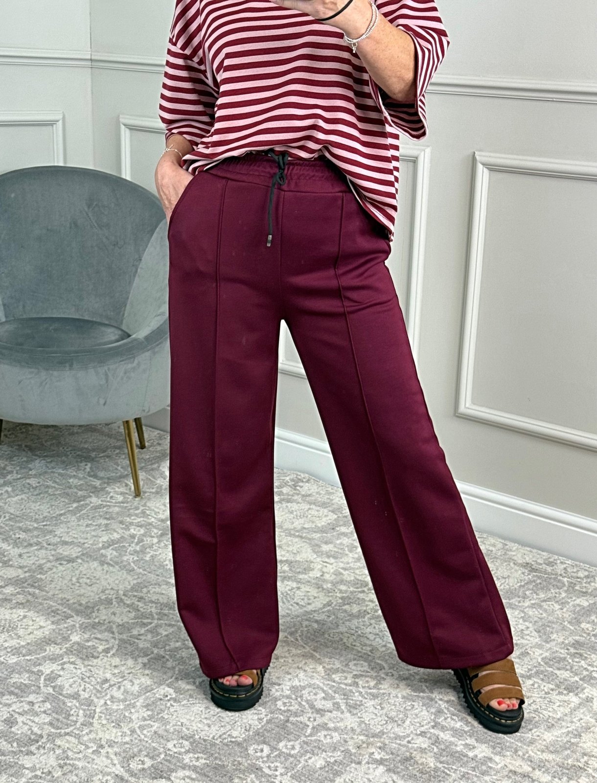 Alexandria Wide Straight Leg Trousers 8 - 18 Wine - Susie's Boutique - | Women's Fashion Online