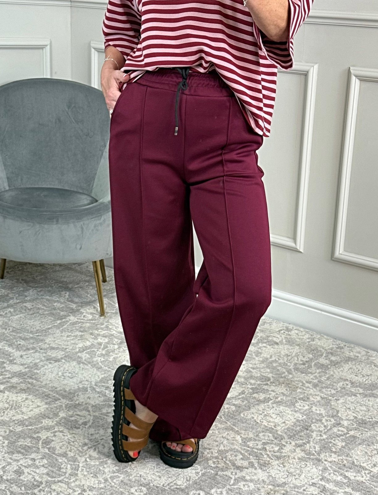 Alexandria Wide Straight Leg Trousers 8 - 18 Wine - Susie's Boutique - | Women's Fashion Online
