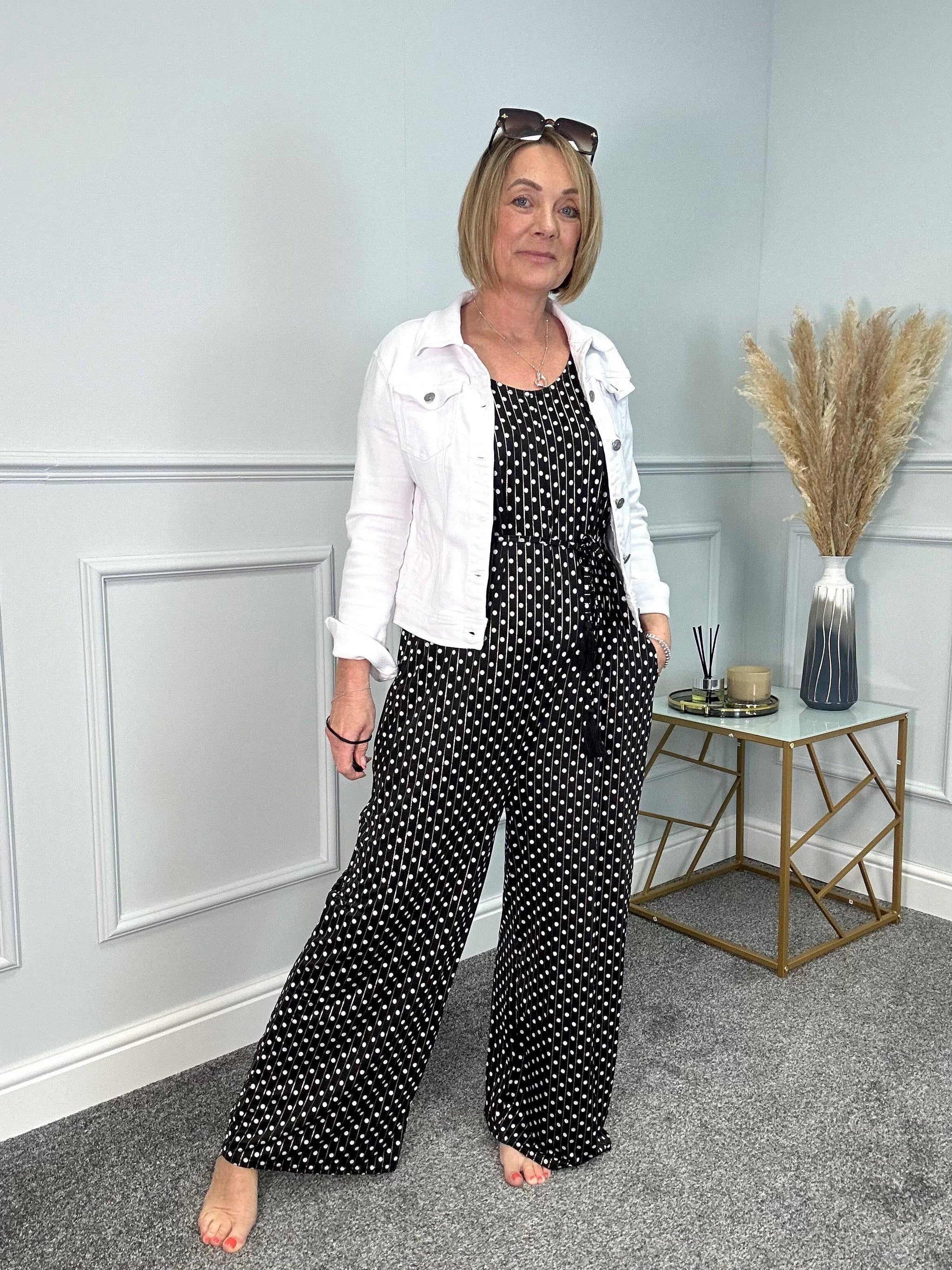 Cece Polka Dot Wide Leg Jumpsuit 10 20 Black NO RETURNS ON SALE ITEMS