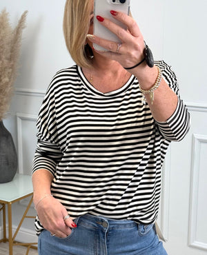 Hallie Scoop Hem Stripe Jersey Top - Size Inclusive (8 - 20) Black - Susie's Boutique - | Women's Fashion Online