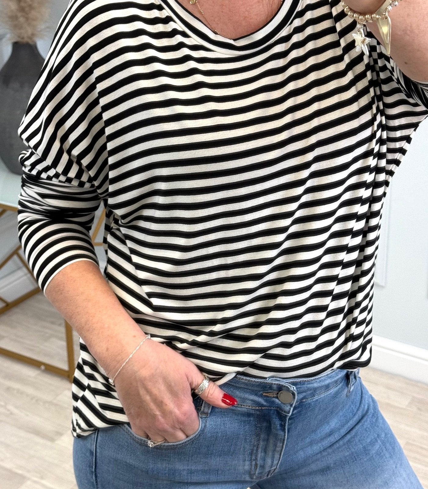 Hallie Scoop Hem Stripe Jersey Top - Size Inclusive (8 - 20) Black - Susie's Boutique - | Women's Fashion Online