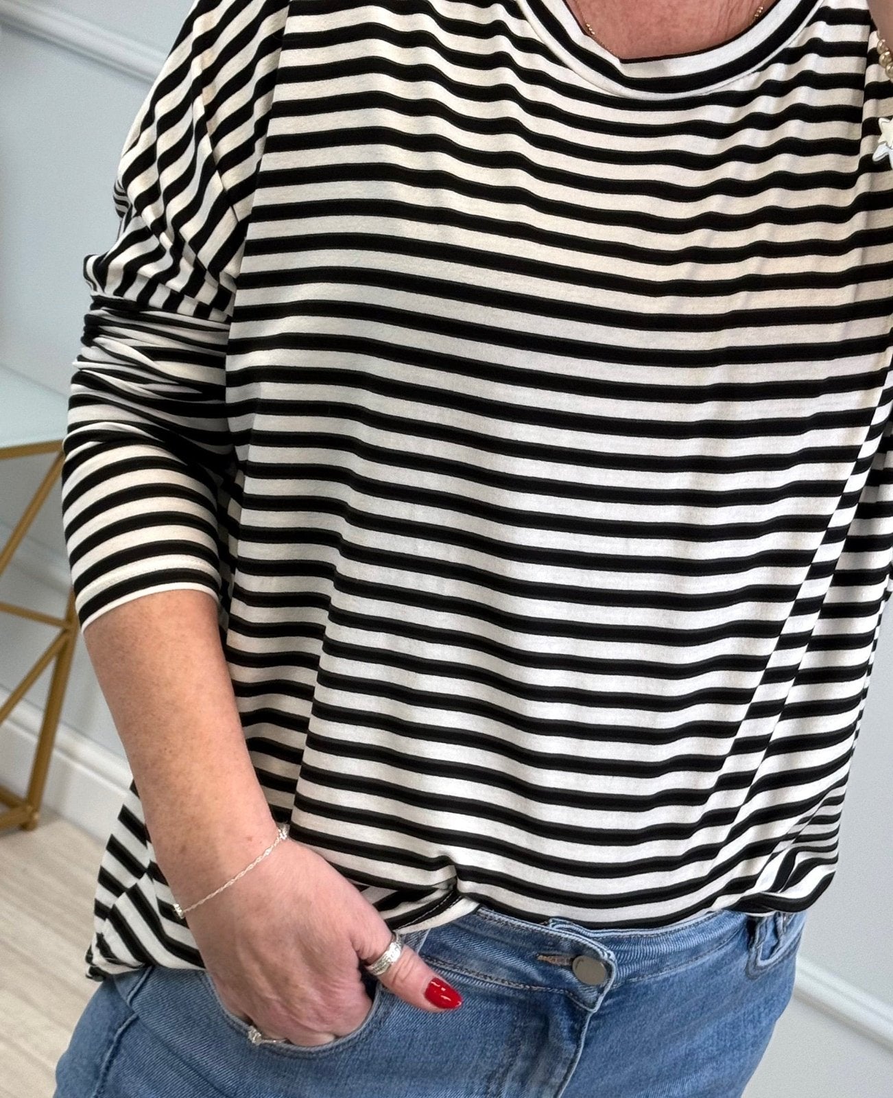 Hallie Scoop Hem Stripe Jersey Top - Size Inclusive (8 - 20) Black - Susie's Boutique - | Women's Fashion Online