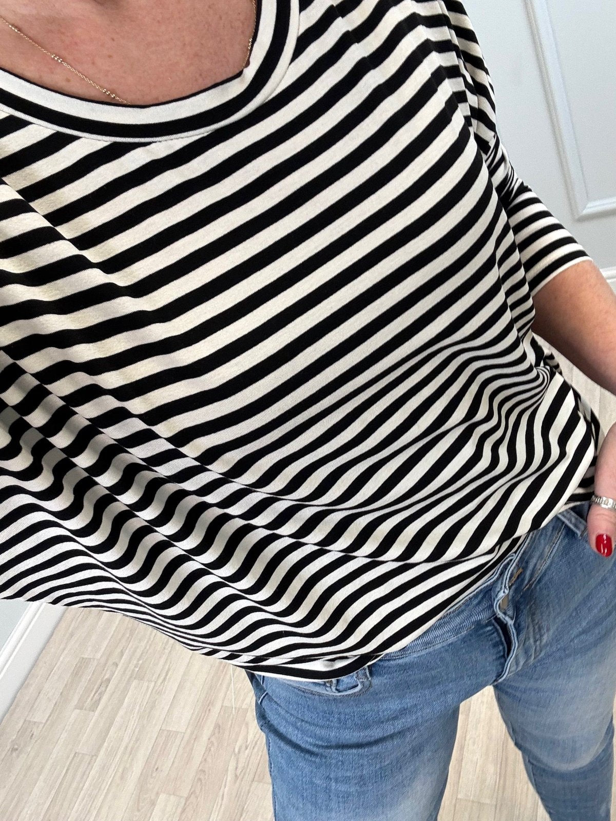 Hallie Scoop Hem Stripe Jersey Top - Size Inclusive (8 - 20) Black - Susie's Boutique - | Women's Fashion Online