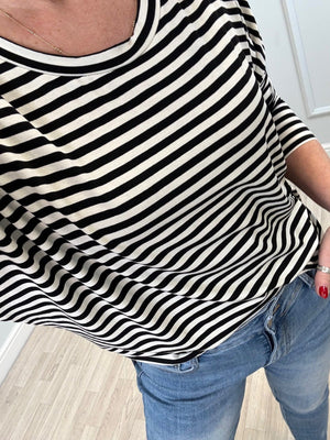 Hallie Scoop Hem Stripe Jersey Top - Size Inclusive (8 - 20) Black - Susie's Boutique - | Women's Fashion Online