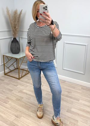 Hallie Scoop Hem Stripe Jersey Top - Size Inclusive (8 - 20) Black - Susie's Boutique - | Women's Fashion Online