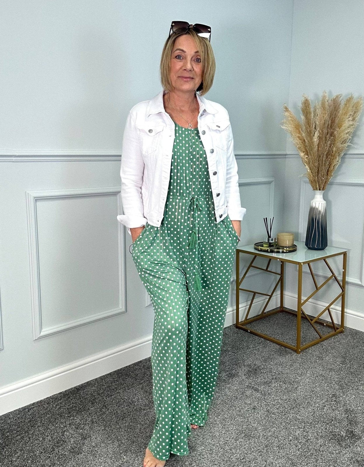 Cece Polka Dot Wide Leg Jumpsuit 10 - 20 Green - Susie's Boutique - | Women's Fashion Online