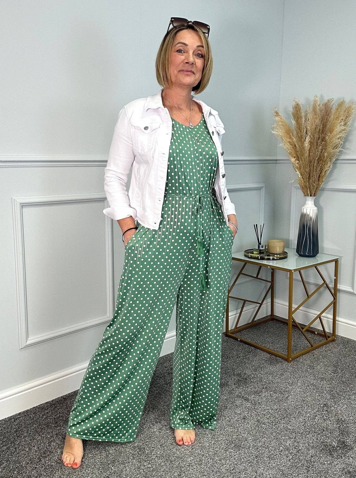 Cece Polka Dot Wide Leg Jumpsuit 10 - 20 Green - Susie's Boutique - | Women's Fashion Online