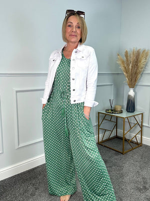 Cece Polka Dot Wide Leg Jumpsuit 10-20 Green NO RETURNS ON SALE ITEMS