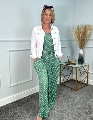 Cece Polka Dot Wide Leg Jumpsuit 10-20 Green NO RETURNS ON SALE ITEMS