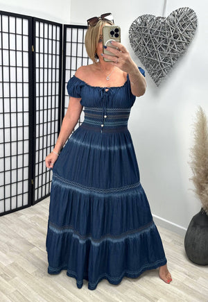 Adison Boho  Chambray Magic Maxi Dress 8-18 Dark - Susie's Boutique