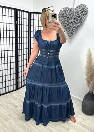 Adison Boho  Chambray Magic Maxi Dress 8-18 Dark - Susie's Boutique