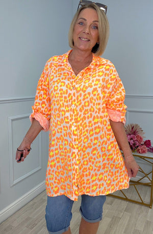 Cleo Neon Leopard Cheesecloth Shirt 10 - 20 Orange - Susie's Boutique - | Women's Fashion Online