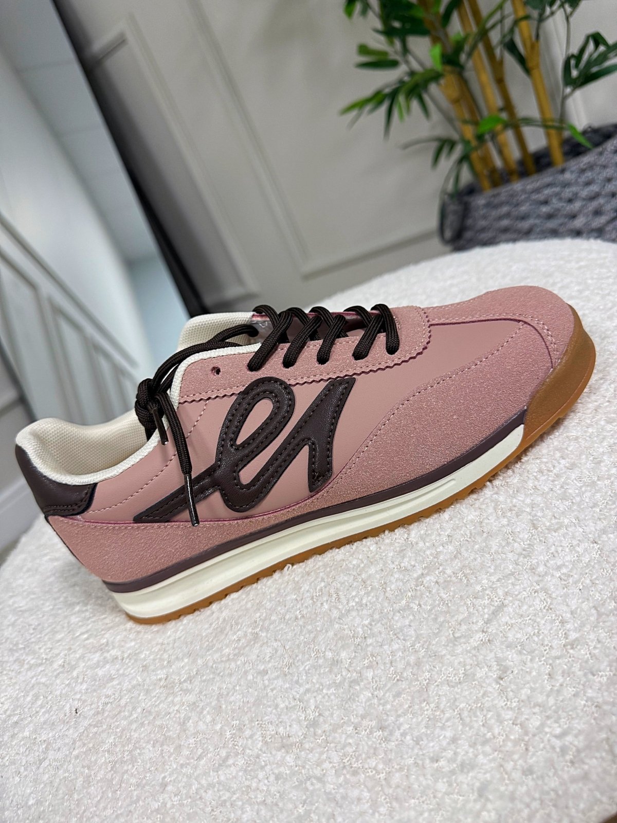 Jodie Retro Lace - Up Trainers – Pink & Brown Contrast - Susie's Boutique - | Women's Fashion Online