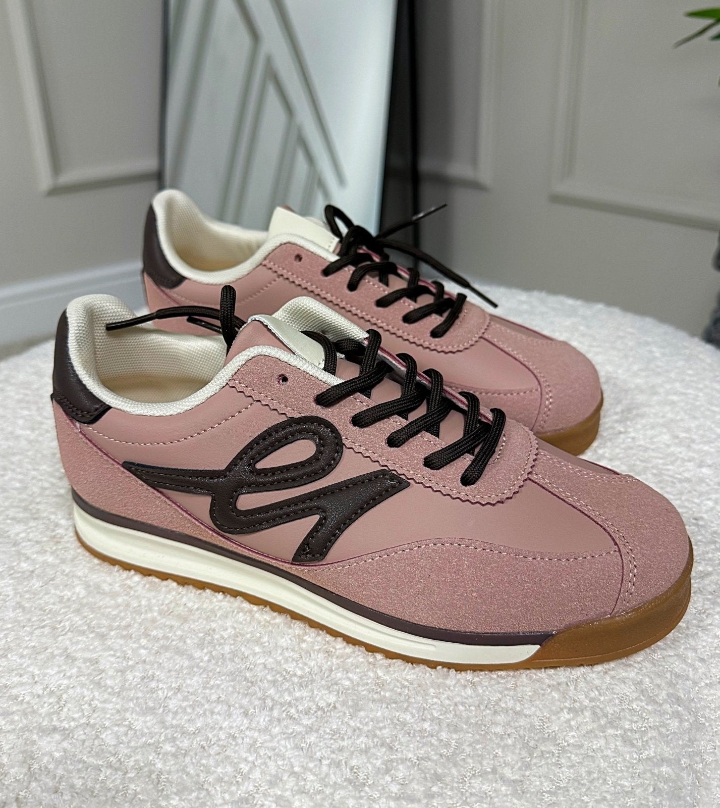 Jodie Retro Lace - Up Trainers – Pink & Brown Contrast - Susie's Boutique - | Women's Fashion Online