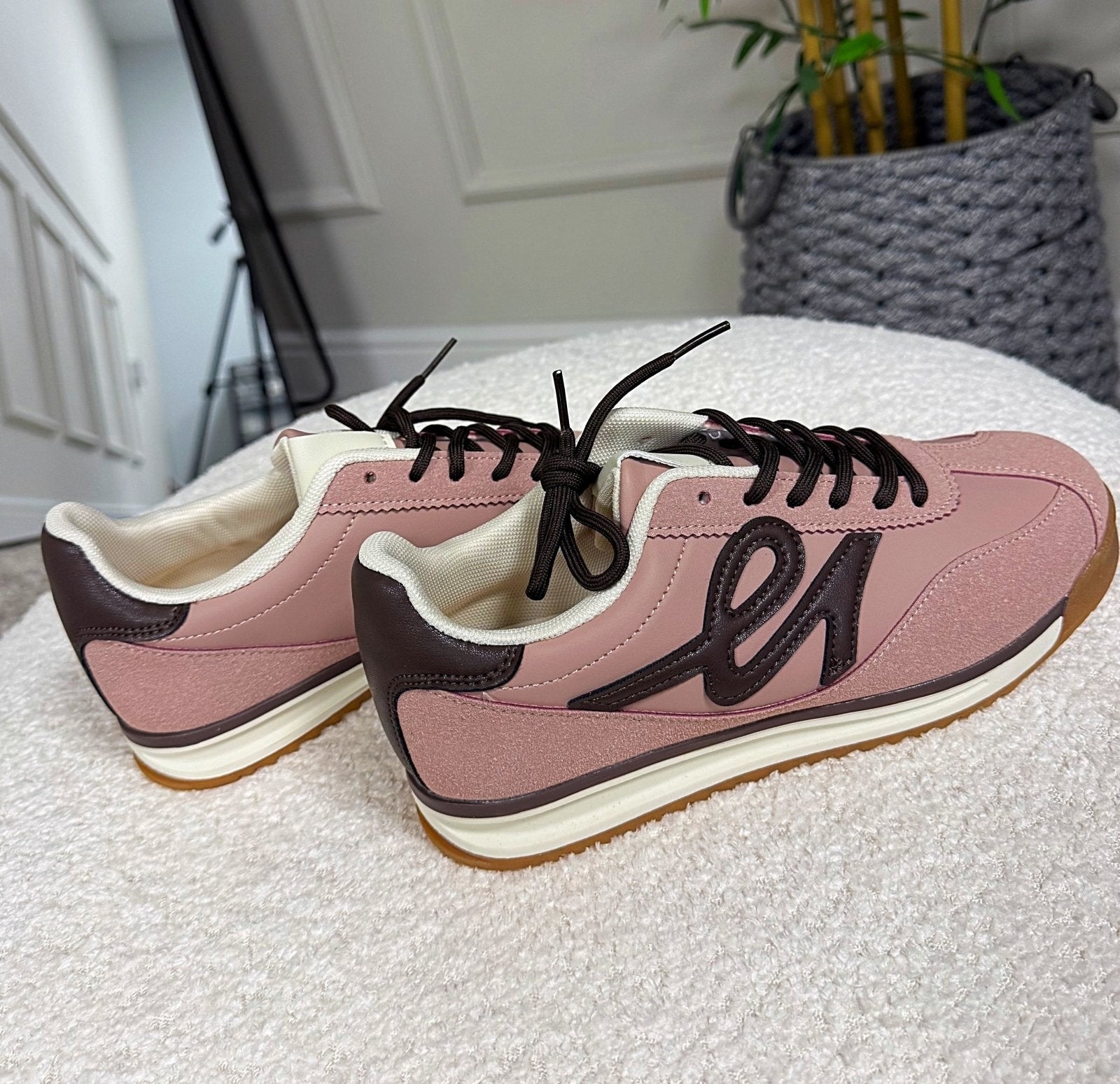 Jodie Retro Lace - Up Trainers – Pink & Brown Contrast - Susie's Boutique - | Women's Fashion Online