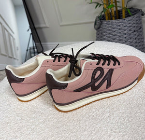 Jodie Retro Lace - Up Trainers – Pink & Brown Contrast - Susie's Boutique - | Women's Fashion Online