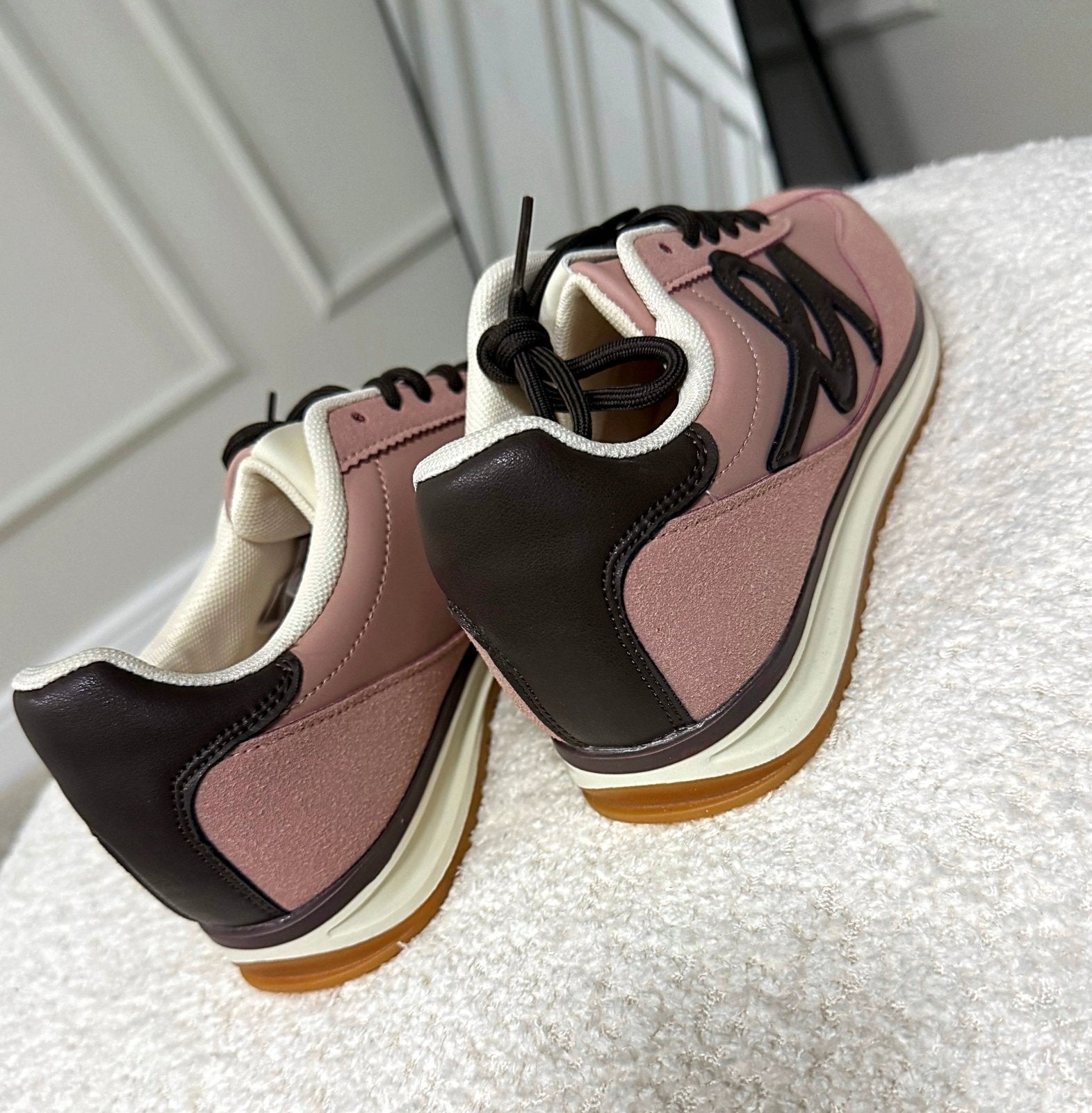 Jodie Retro Lace - Up Trainers – Pink & Brown Contrast - Susie's Boutique - | Women's Fashion Online