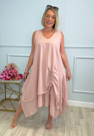 Naya Drawstring Ruched Hem Dress – Sizes 12–18 Pink - Susie's Boutique - | Women's Fashion Online
