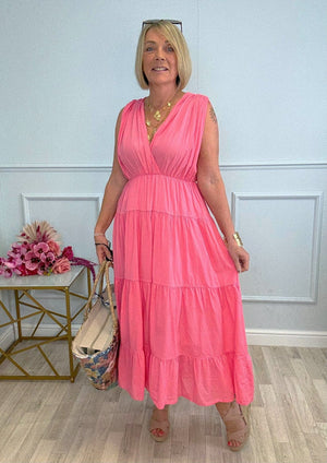 Calla Tiered Cotton Midi Dress 8–18 Pink - Susie's Boutique - | Women's Fashion Online