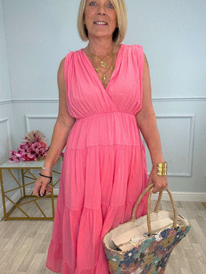 Calla Tiered Cotton Midi Dress 8–18 Pink - Susie's Boutique - | Women's Fashion Online